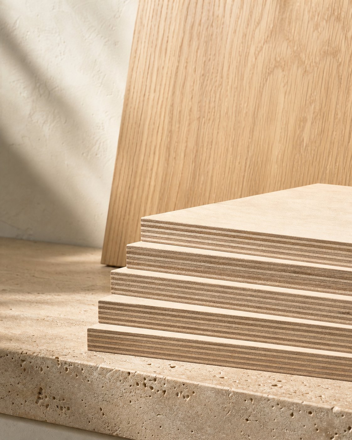 Birch plywood samples showing smooth woodgrain surfaces and precise layered edges